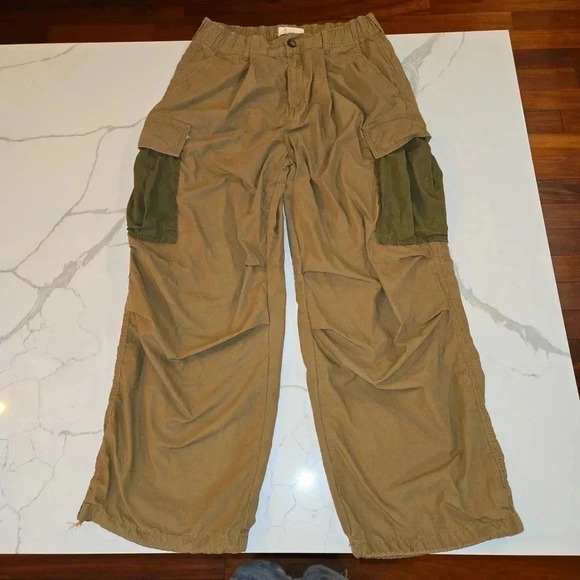 Anthropologie Womens Utility Relaxed Cotton Pants Cargo Brown Size 28 - Picture 1 of 12